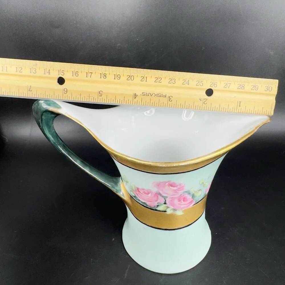 HR Cacilie Bavaria Germany Pitcher Jug Gold Trim Floral Pattern Favorite Marked‎